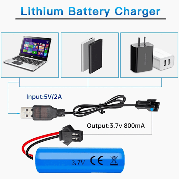 3 stk 3.7V USB Li Laderkabel med SM-2P Plugg, RC LiPo Batteriladerkabel, for NIMH/NICD Batteri (3S) 3.6V, for Barnleketøy RC Bil Båt Drone RC Fly