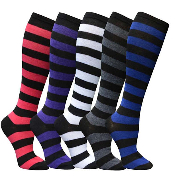 1 Pari Sukkia (Valkoinen ja Musta) Unisex Raidallinen Polven Pituinen Miehille ja Naisille