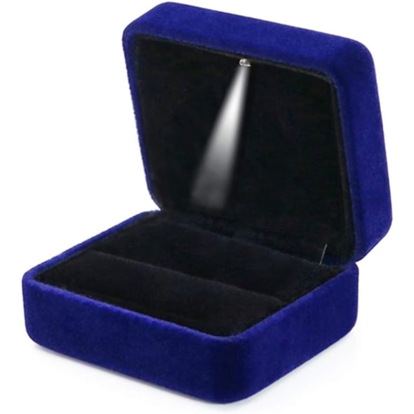 (Blå)Velvet Ring Box med LED Light Ring Box för bröllop, Propos