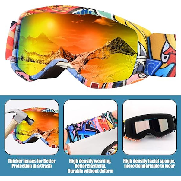 (Orange) Børneski Briller, Udendørs Ski Briller, Anti-UV, An