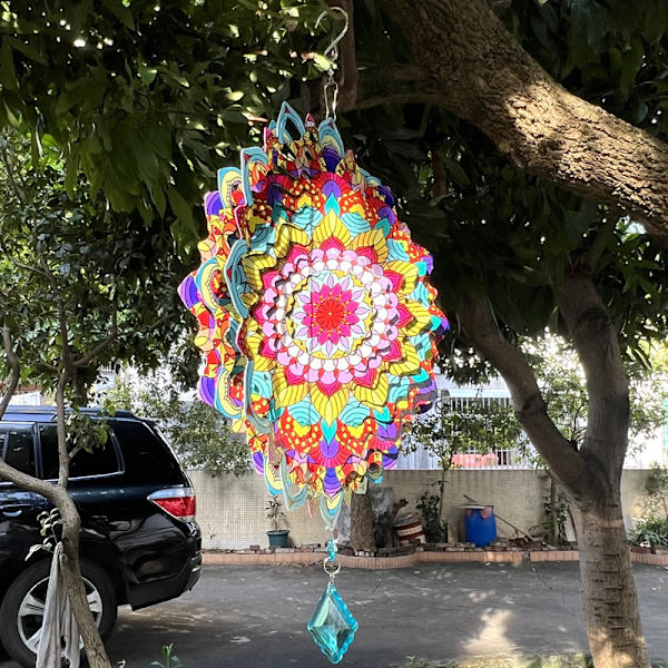 Mandala-tuulituuli 3D Ruostumaton Teräs 30X38cm Riippuva Tuulituuli