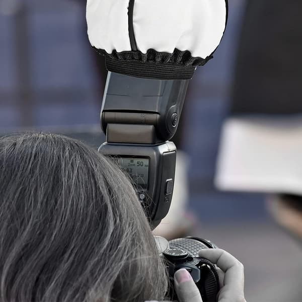 Silver Flash Diffuser, Flash Reflector, 2-i-1 Flash Diffuser, Silver Reflector med remsa, Universal tygdiffuser, Flash Diffuser