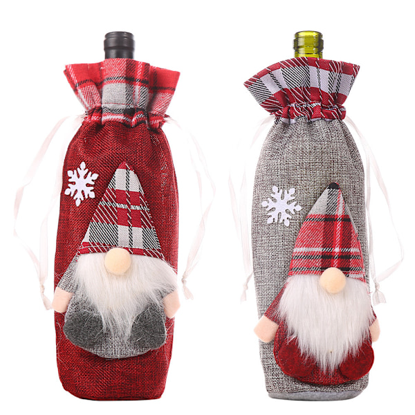 2×Juleposer til vinflasker, rutete linsstil, juleposer