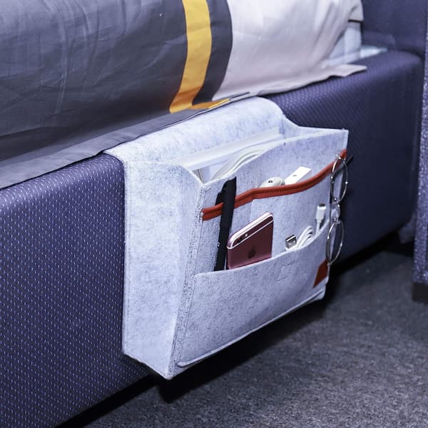 Grå Caddy Organizer, Filt Sengeside Caddy Sengeside Lomme Opbevaring B