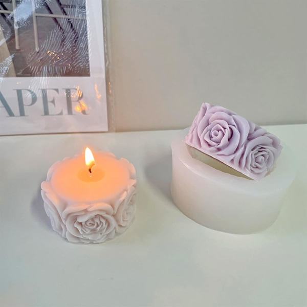 2 stk. Rose Blomst Søyle Lysformer Valentinsdag Sylinder Harpiks Støpeform for Lyslaging Harpiks Støping Silikonform for DIY Lyslaging P