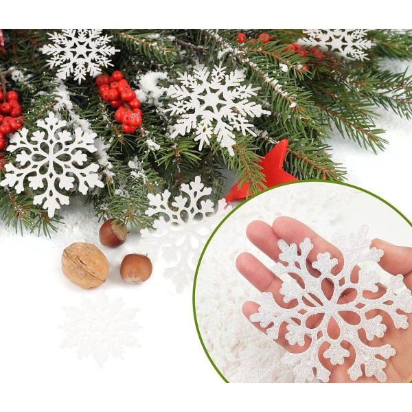 36 bitar jul vit snöflinga prydnader Plast Glitter Sno