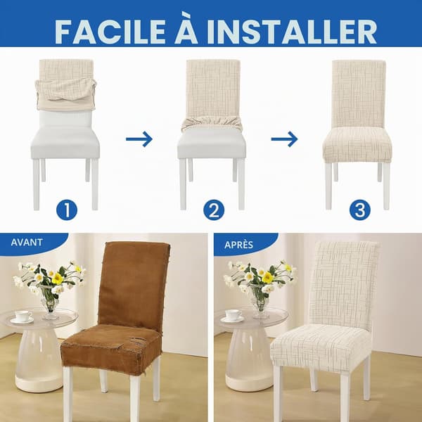 Restaurantstolovertrekk, sett med 4, elastiske stolovertrekk, beige