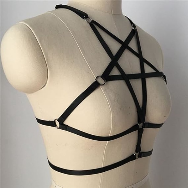 2 Stk. Sexy Kvinders Sele-Halter Pentagram Body Harness BH Bur