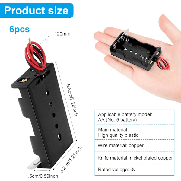 Pieces AA Batteriholder 1,5V Plastik Batteriholdere med Ledninger og Kontakt