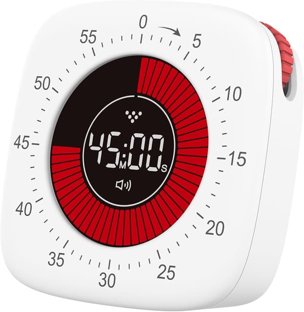 Visuel Timer til Børn, Pomodoro Timer, ADHD Timer, Lydløs Genopladelig Digital Nedtællingsværktøj med LED Lys til Køkken, Studie