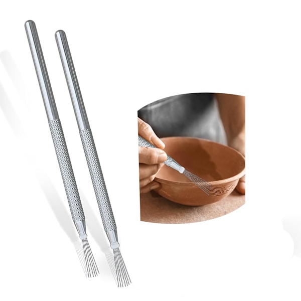 2 stk. ler-ridseværktøj til keramik – Holdbare spidser i rustfrit stål og robuste håndtag i aluminiumslegering, keramik-ridseværktøj der er let at rengøre til skulpturering