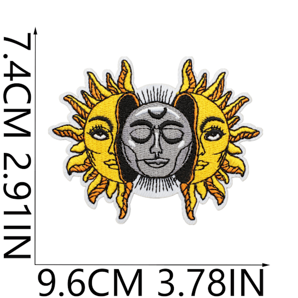 2 stk. Sol og Måne Patch Broderet Biker Applikation Jern-På Sy-På Emblem