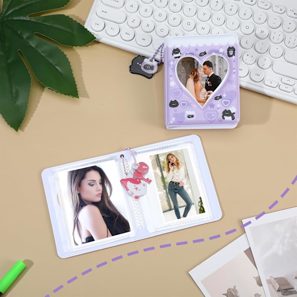 2 stk. Kpop Fotokortperm med Anheng 36 Lommer, 8,6 cm Mini Fotoalbum Kjærlighetshjerte Hul Fotokortholder med 5 Søte Dekorasjoner for Standard Ido