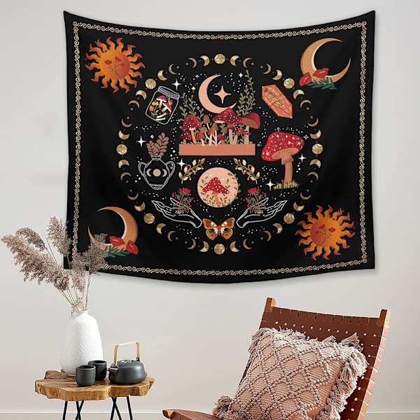 Nature Plant Mushroom Tapestry, Moon Phase Tapestries Aesthetic F