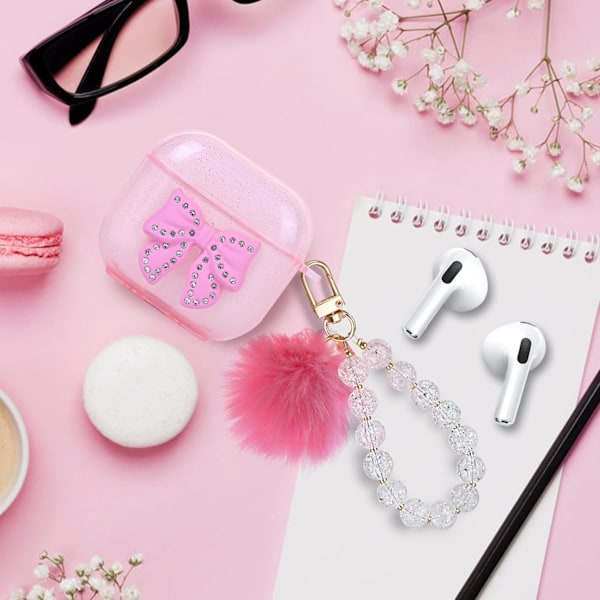 Sött Genomskinligt Airpod 4 Skal Kompatibelt med Rosa Kawaii Rosett AirPods 4:e Generationens Skalskydd för Kvinnor och Flickor