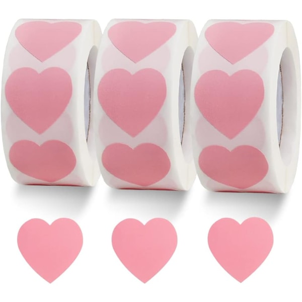 1500 Etiketter Rosa Hjerte Klistremerker 2,5 cm Hjerte Kodeform Papiretiketter for Bryllupsdager Invitasjonskonvolutter Søte Dekaler for Vannflaske Pac