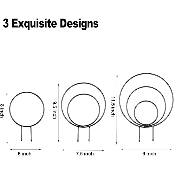 Set med 3 runda växtstöd för klätterväxter - Små, Medium, Stora - Robust metall för krukväxter inomhus & utomhus - Enkel montering utan verktyg - Utmärkt Val