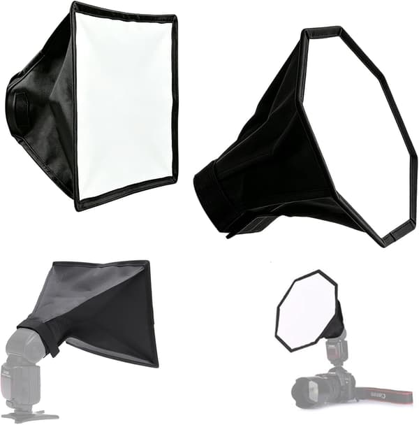 Blits Bounce Diffuser, 2-pakning Blitsdiffuser Lys Softbox 2-i-1 Blitsdiffuser, Sammenleggbar Stoffdiffuser Reflektor Enhet, Deksel Refleksjon