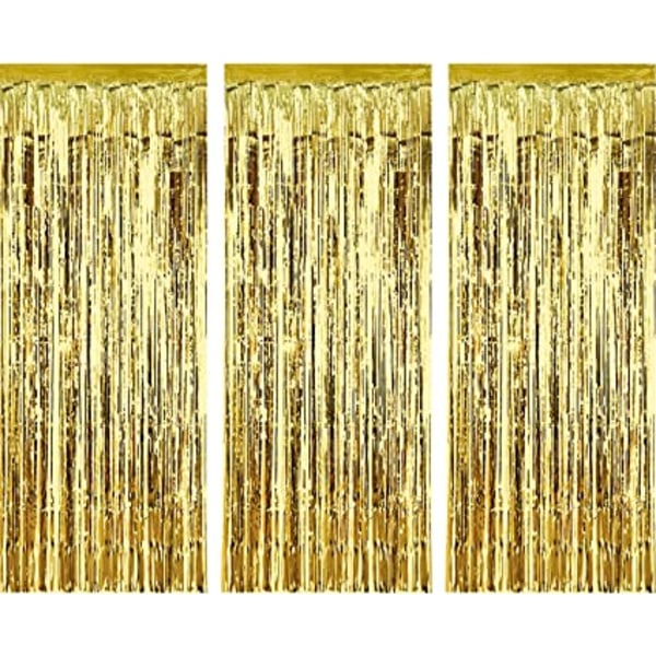 Ocean 3-delt sett med dørgardiner i metallfolie (gull), foliekant f