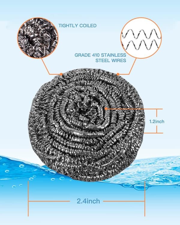 12 st Stålullsskrubbkuddar för rengöring av disk, kastruller, grytor, ugnar, grillar, diskhoar - Rostfria stålskrubber för kök, 12-pack