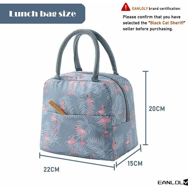 Lätt Lunchväska, 6L, Grå med Flamingo Mönster, Liten Isolerad