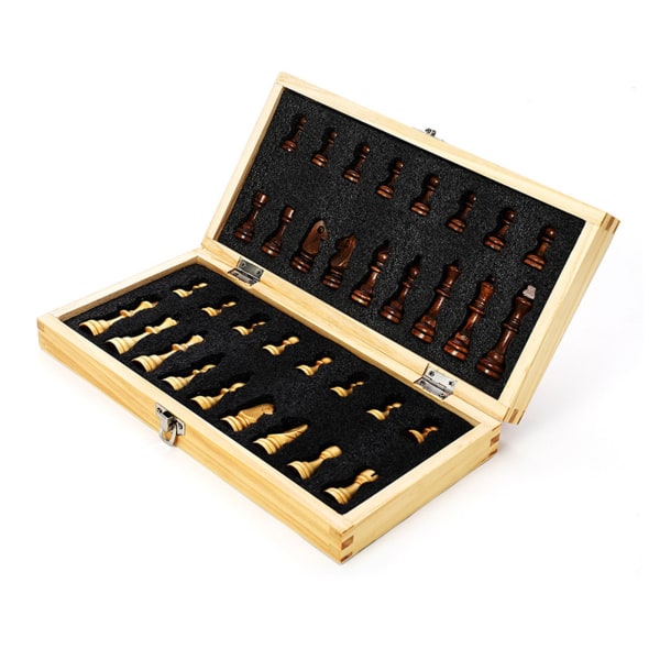 39*39cm Raw Wood Painted Magnetic Foldable Wooden Chess Set with