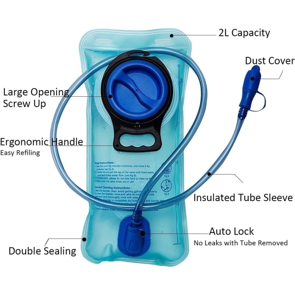 2L hydreringstaske, BPA-fri hydreringspose til rygsæk, militær