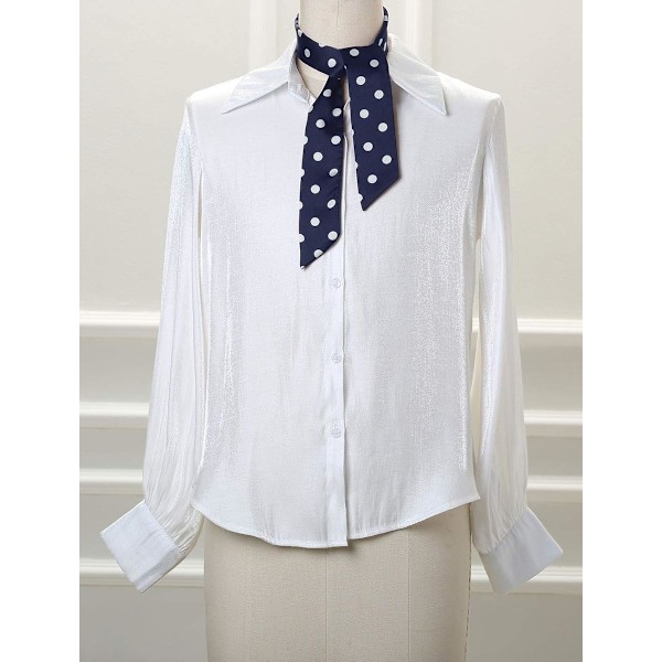 Blå 50-tals Skinny Silkeslen Scarf Prickar Midjeband Lång Smal Halsscarf Väskhandtag Accessoar