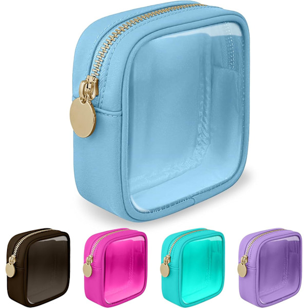 Mini Genomskinlig Sminkväska för Handväska, Liten Söt Preppy Kosmetisk Dragkedjeväska, Transparent PVC Nylon Vattentät Toalettförvaring Clutch Myntväska f