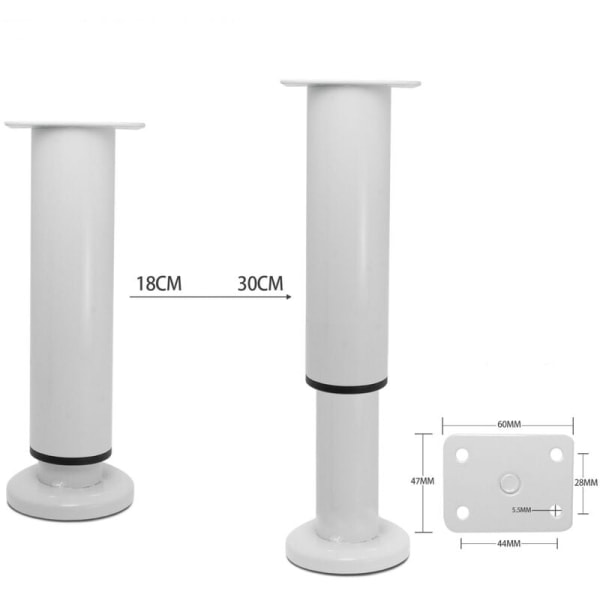 4 Pieces Adjustable Furniture Legs 18cm White Round Metal Table L