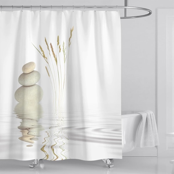 Bruseforhæng 180 x 180 cm med 12 Bruseforhængsringe Zen Sten Meditation Tekstil Bruseforhæng til Badeværelse 3D Digital Print Polyester Vaskbar
