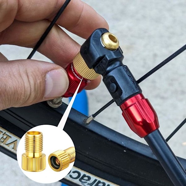 Sett med 4 sykkelpumpe-tupper, inflator-tupper, Presta til Schrader sykkelventil-adaptere, messing