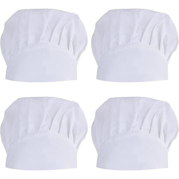 4 stk Justerbare Kjøkkenhatter for Kvinner og Menn, Unisex Kokkehatter, Pro