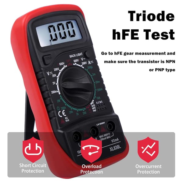 Bærbart digitalt multimeter, elektrisk tester med LCD-skærm og blåt baggrundslys, måler AC/DC-spænding, ohmmeter, DC-strøm, modstand