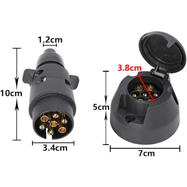 7-polet hengerkontakt hann og 7-polet hengerkontakt hunn, 12V Wa