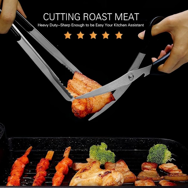 Køkkensaks, koreansk grill-saks og tangsæt, køkkensaks og tang til udskæring af kød, kylling og grøntsager, rustfrit stål, multifunktionel