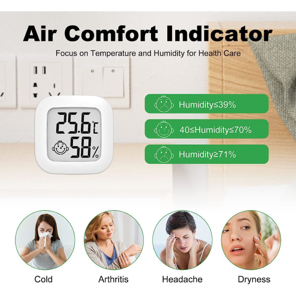 4 mini indendørs termometre (hvid), digitalt termometer hygromet