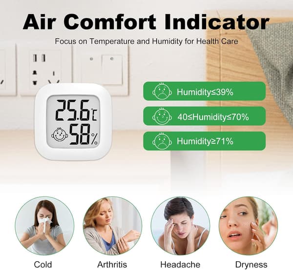 4 Mini Innendørs Termometre (Hvit), Digital Termometer Hygrometer