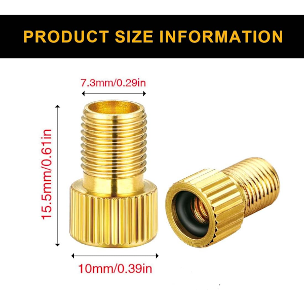 Sett med 4 sykkelpumpe-tupper, inflator-tupper, Presta til Schrader sykkelventil-adaptere, messing