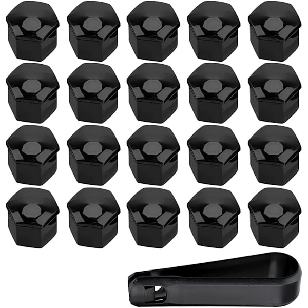 20 st 21 mm bilhjulsmutterlock (svarta) hexagonala däckhjulsbultar