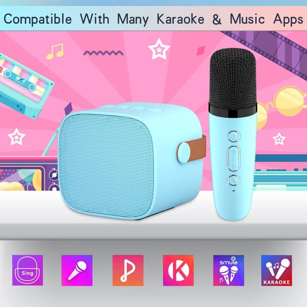 Barnekaraoke-maskin med mikrofon (blå), bærbar Bluetooth k