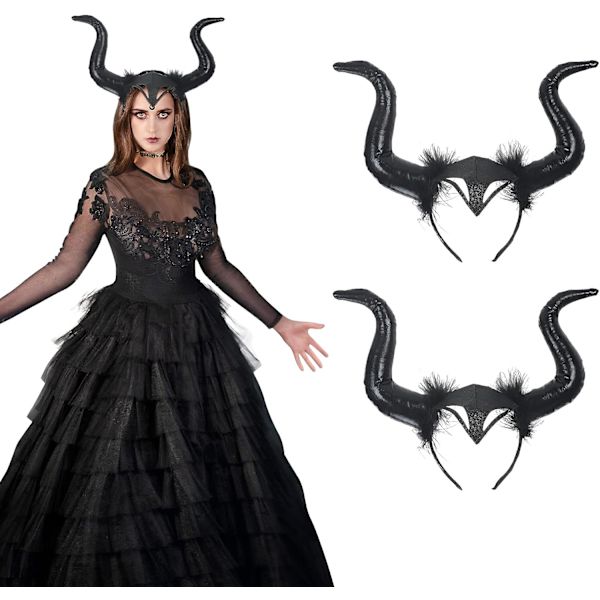 2 st Demon Hårband Horn Drottning Hårband Svart Fest Cosplay Fan