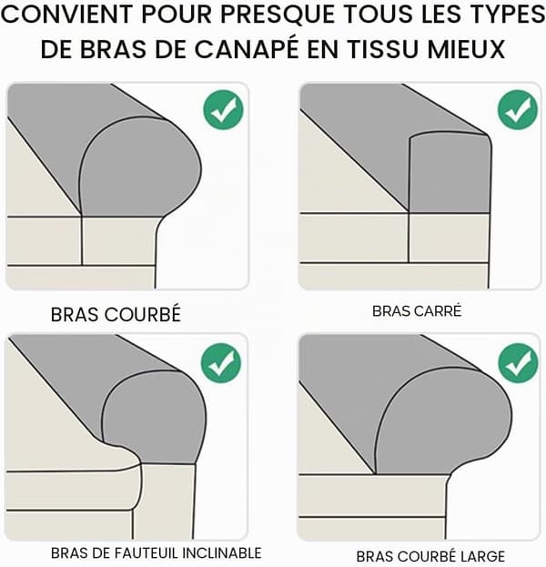 Stretchbart överdrag för fåtölj och soffa, set om 2, halkfritt skydd för soffarmstöd (beige)