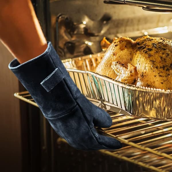 (35,5 cm, Grå) 1 Par Grillhandskar, Universal Ugn Handskar Värmebeständiga