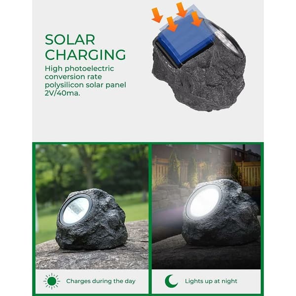 1 x utendørs steinflakt utstyrt med solcellepanel. IP65 vanntett d