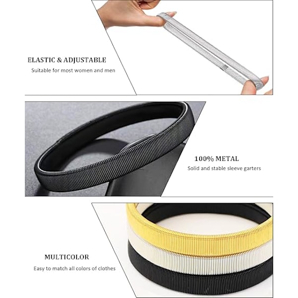 6 stk. Ærmeholdere til Kvinder og Mænd, Skridsikker Skjorteærmeholder, Elastiske Metal Armbånd til at Holde Ærmerne Oppe