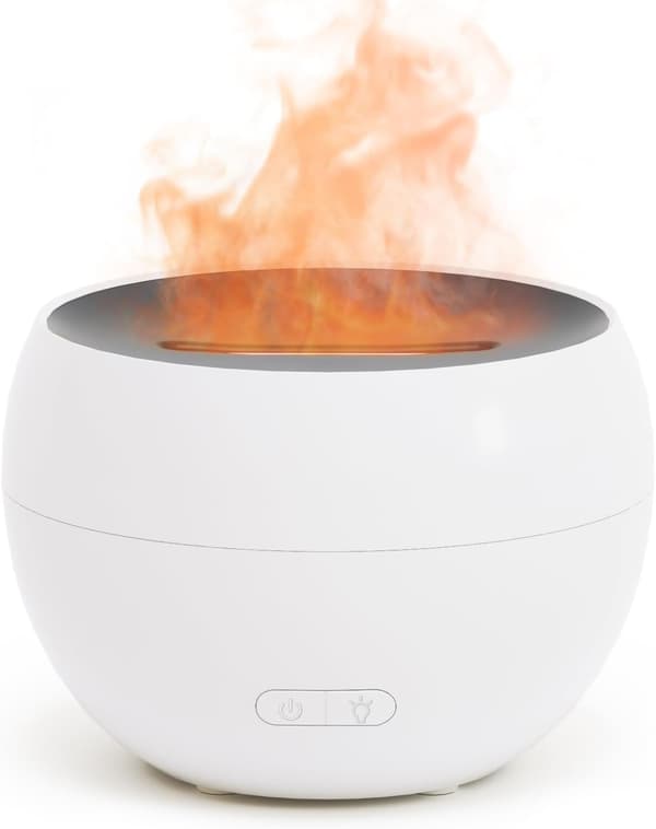 150 ml Essential Oil Diffuser, Ultralyd Aroma Diffuser med Flammeeffekt, Auto Avstenging, Luftfukter for Soverom