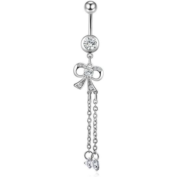 14G Bowknot Tassel Hængende Navlepiercinger til Kvinder Rustfrit Stål Lang Hængende Navle Ring 3/8\" 10mm Buet Barbell Hypoallergen Kropspiercing