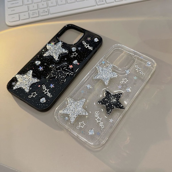 Fodral för iPhone 16 Pro Bling Stars 3D Hjärtan Diamant Twinkle Star Glitter Y2K Spark Lyxigt Girly Estetiskt Personlig Design för Kvinnor Tjejer Tonåringar T