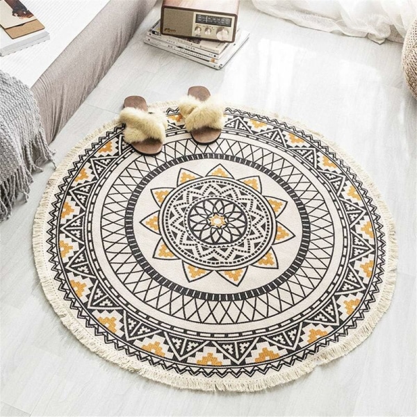 Rund Mandala-tæppe - bomuld - Boheme-stil - Diameter: 92 cm